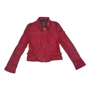 MARCO PIEL Red Real Leather Motorcycle Jacket Women Size 46 Moto Biker Style‎